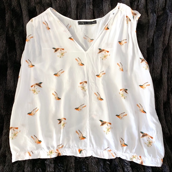 Zara Tops - Zara White Bird Top